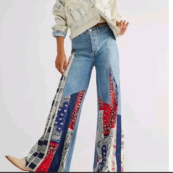 Free People Cortez Pieced Jeans - Picture 1 of 10